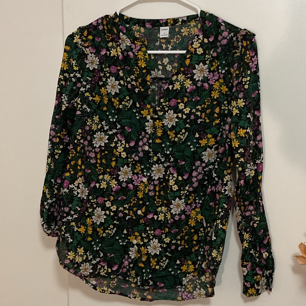 Old Navy Floral Blouse - Green and Yellow